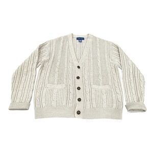 Vtg Towncraft Mens Cardigan Sweater‎ Cable Knit Fisherman Old Money Tan Large